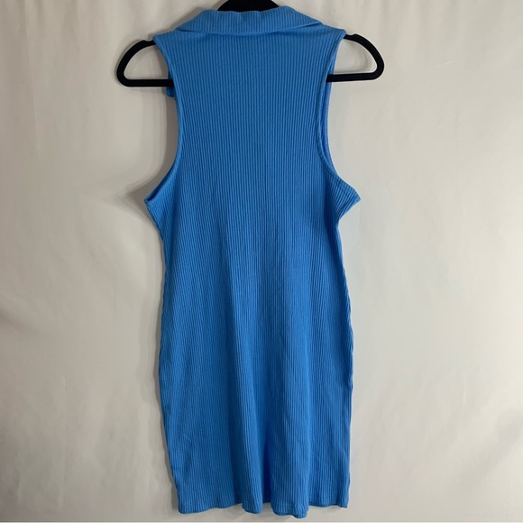 NWT Wild Fable Blue Ribbed Sleeveless Zip Collar Mini Dress, Size L - Picture 6 of 7
